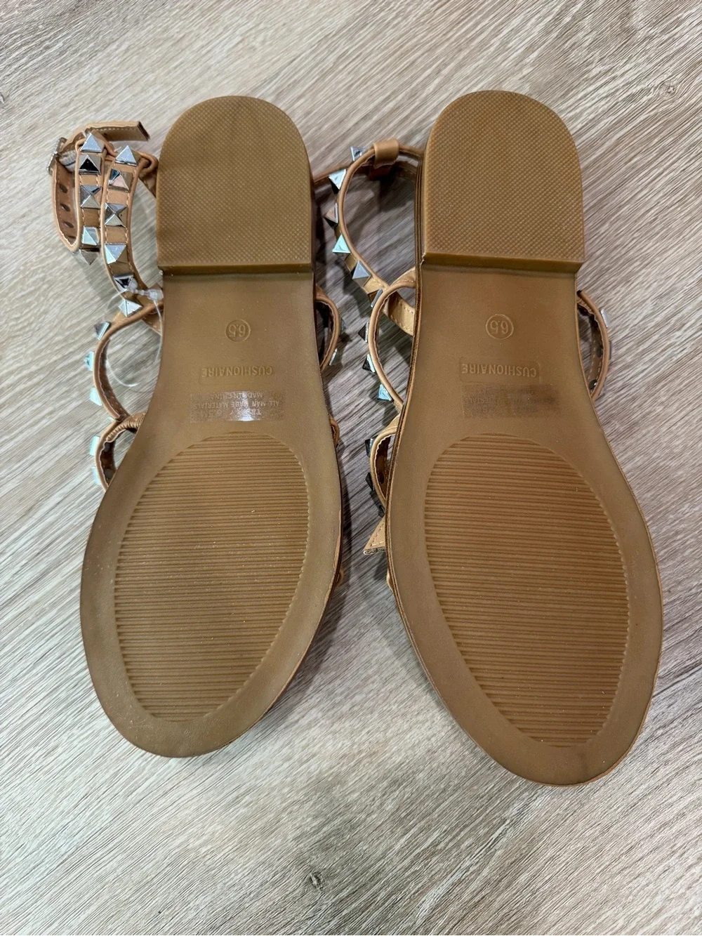 Cushionaire Tan Leather Studded Strappy Sandals